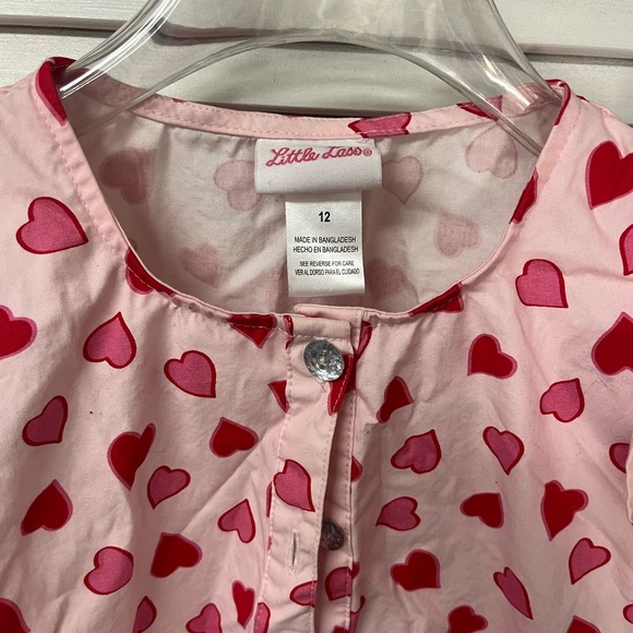 Little Lass Pink Dress with Red Heart Printsz12 kids - Picture 3 of 6